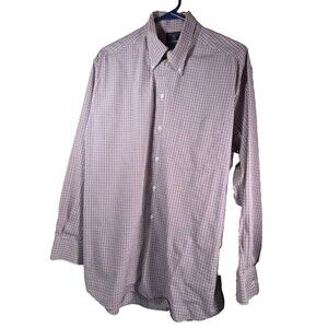Dockers Mens L Dress Shirt Red Black Cream Plaid Wrinkle Free Cotton Long Sleeve
